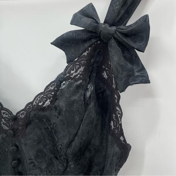 Victoria’s Secret Vintage Gold Tag Lace Bows Black Bodysuit Teddy Size Medium - Picture 3 of 12